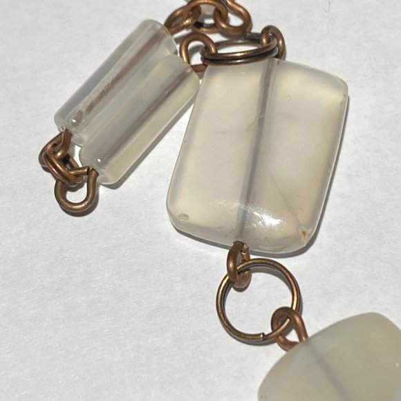 Geometric Agate Necklace, Rustic Genuine Gemstone Copper Link Necklace - Picture 8 of 10